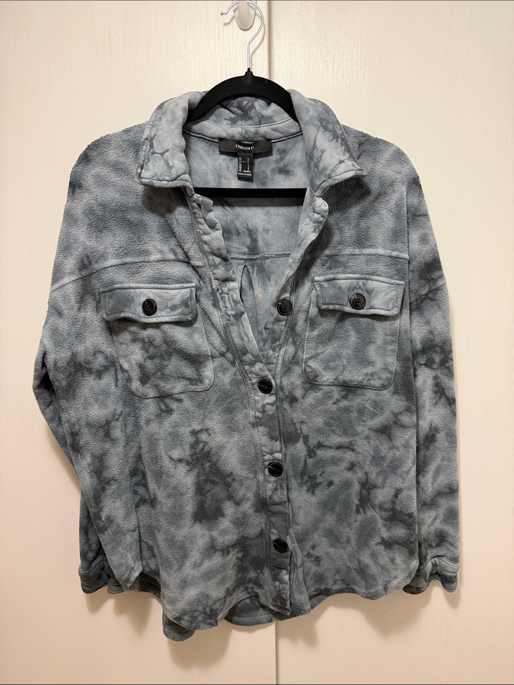 Forever 21 Women's Gray Tie-Dye Teddy Shacket